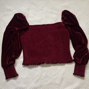 Gianni Bini Angel Velvet Square Neck Smocked Bodice Long Balloon Sleeve Top XL